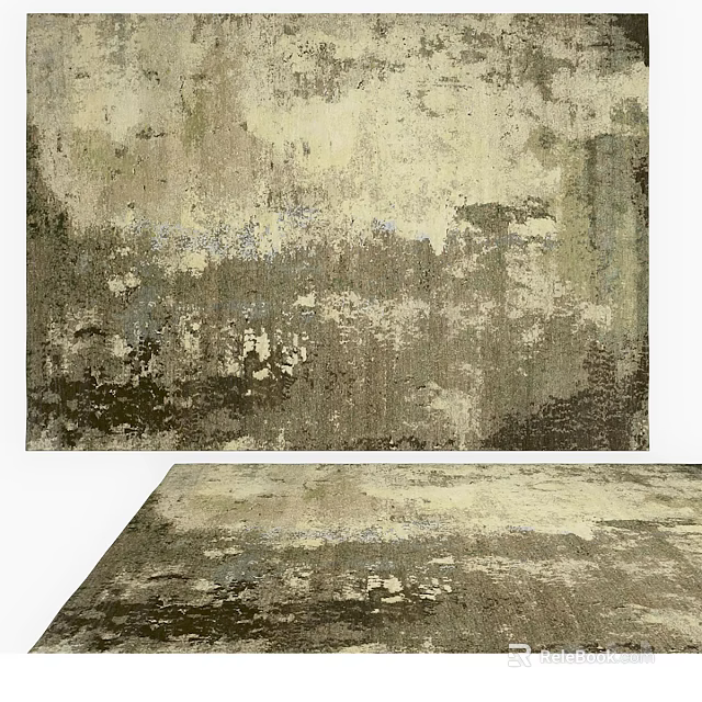 Square Rug With Abstract Design In Neutral Beige Gray And Brown Tones 3d model