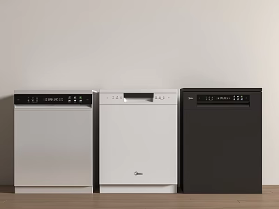 Three Different Colored Dishwashers As Modern Kitchen Appliances Side By Side 3d model