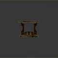 Wooden Table With Blood Red Spots On Natural Wooden Surface And Wavy Pattern Legs