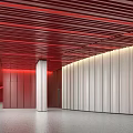 Modern Office Corridor Interior Design With Red Ceiling Strips White Pillars And Walls 3d model
