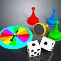 Colorful Board Game Accessories Featuring Spinner Wheel Dice And Red Blue Green Yellow Cone Markers