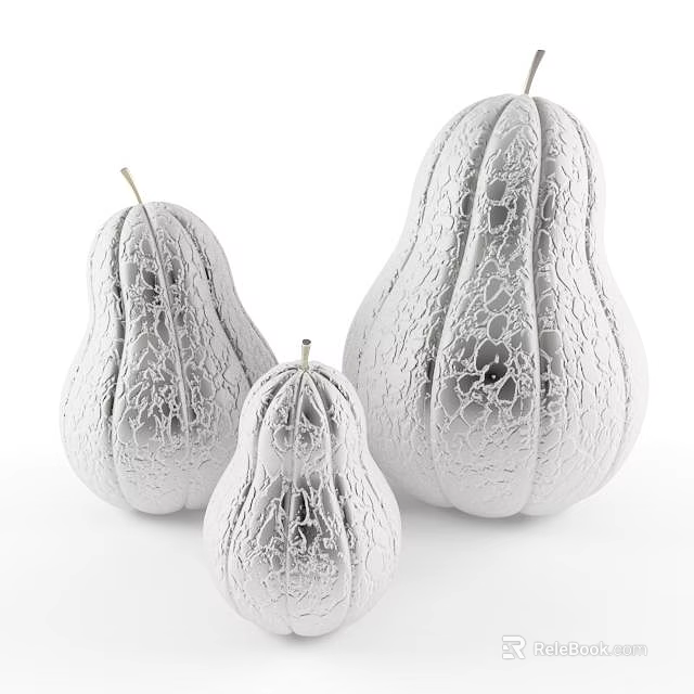 White Textured Gourd Shaped Decorative Ornament Set with Different Sizes for Home Decor 3d model 
