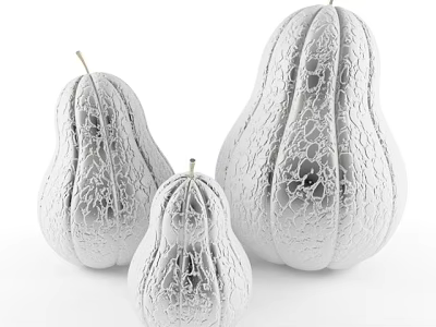 White Textured Gourd Shaped Decorative Ornament Set with Different Sizes for Home Decor 3d model