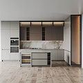Modern Open Kitchen Interior With Marble Countertop Island Cabinets Appliances And Lighting