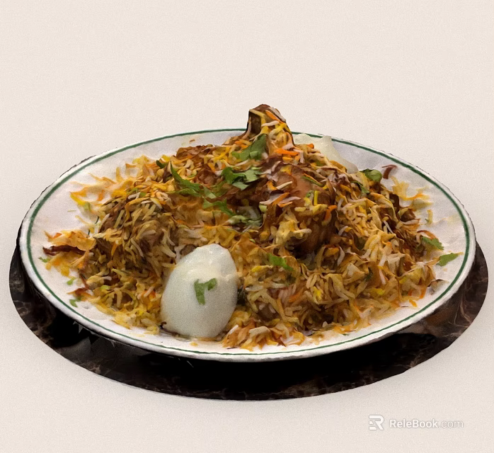 Delicious Chicken Biryani With Fragrant Rice Boiled Egg And Fresh Coriander 3d model 