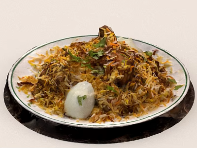 Delicious Chicken Biryani With Fragrant Rice Boiled Egg And Fresh Coriander 3d model
