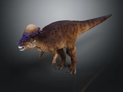 Incredible Dinosaur with Colorful Frill Brown Body and Purple Blue Head Standing 3d model