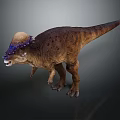 Incredible Dinosaur with Colorful Frill Brown Body and Purple Blue Head Standing