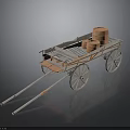 Classic Ancient Wooden Cart With Two Wooden Barrels And Large Spoked Wheels