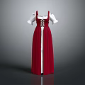 Traditional Bavarian Dirndl Dress With Red Skirt White Sleeves And Front Lacing Design