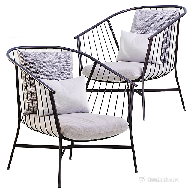 Modern Outdoor Chairs Featuring Metal Frame and Soft Cushions for Outdoor Spaces 3d model 