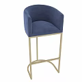 Modern Blue Bar Stools With Golden Metal Frame And Upholstered Seat Backrest