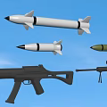 Various Military Weapons Collection Including Rifles Missiles and Handguns