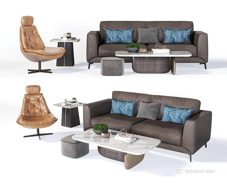 Modern Elegant Sofa And Coffee Table Set With Throw Pillows Accent Chair And Side Table 3d model