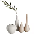 Minimalist Decorative Ornament Set With Ceramic Vases And Green Plant Branches