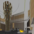 Modern Hotel Lobby Interior With Reception Desk Wooden Paneling Hanging Lights And Yellow Chair