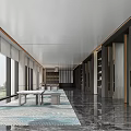 Modern Store Front Desk Interior Design With Wooden Counter And Ambient Lighting