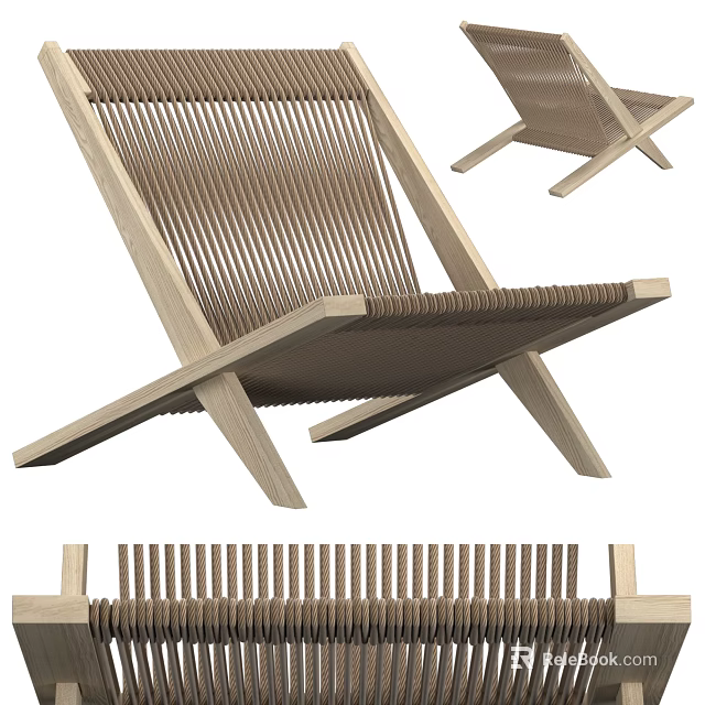 Modern Minimalist Leisure Chair With Wooden Frame And Handwoven Seat Cross Leg Design 3d model 