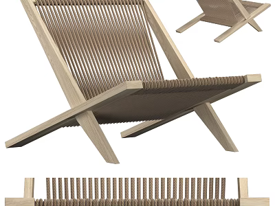 Modern Minimalist Leisure Chair With Wooden Frame And Handwoven Seat Cross Leg Design 3d model