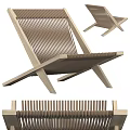 Modern Minimalist Leisure Chair With Wooden Frame And Handwoven Seat Cross Leg Design