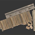 Rustic Wooden Conveyor Platform With Sloped Chute And Stacked Crates 3d model
