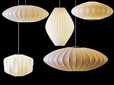 Modern Fabric Lanterns in Various Shapes with Warm Light Hanging Decorative Design 3d model