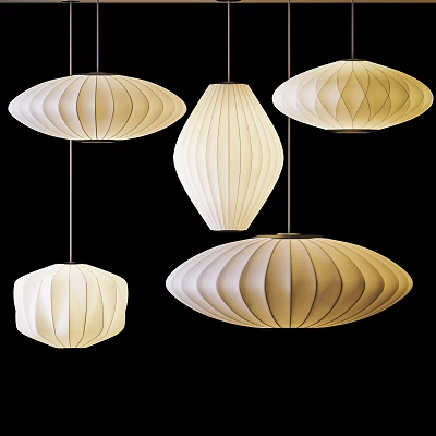 Modern Fabric Lanterns in Various Shapes with Warm Light Hanging Decorative Design 3d model