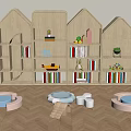 Modern Children's Bookshelf Storage Rack Shaped Seat 3d model
