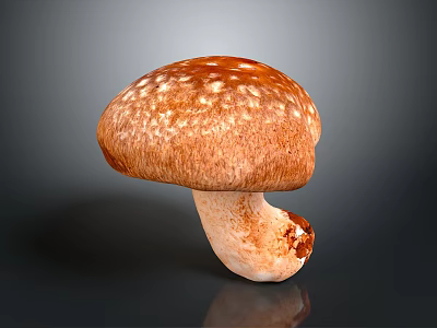 Fresh Brown Mushroom with White Spotted Cap and White Stem on Dark Background 3d model