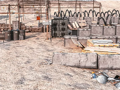 Other Construction Site With Concrete Blocks Wooden Planks And Metal Structures 3d model