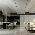 Modern Dining And Living Room Interior With Dining Table Chairs And Pendant Lighting