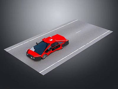 Stylish Red Sports Car Driving On Asphalt Road With White Stripes 3d model