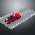 Stylish Red Sports Car Driving On Asphalt Road With White Stripes