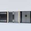 Black Modern Metal Gate With Vertical Slats Double Door And Beige Side Pillars