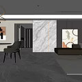 Modern Living Dining Room Interior Design With Marble Wall Sofa Dining Table And Artwork 3d model
