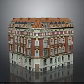 European Style Red And Beige Building With Red Roof Ornate Windows And Decorative Details