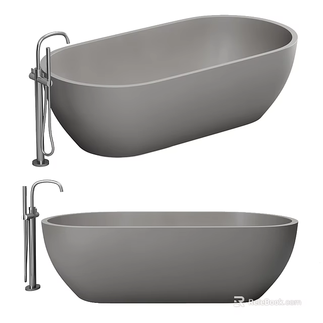 Modern Gray Freestanding Bathtub Design With Sleek Surface And Chrome Faucet 3d model 