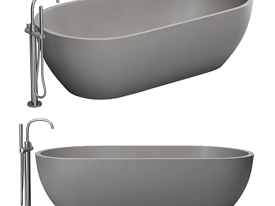Modern Gray Freestanding Bathtub Design With Sleek Surface And Chrome Faucet 3d model