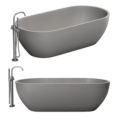 Modern Gray Freestanding Bathtub Design With Sleek Surface And Chrome Faucet 3d model