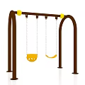 Outdoor Playground Swing Set With Brown Frame Yellow Seats Chain And Top Yellow Balls