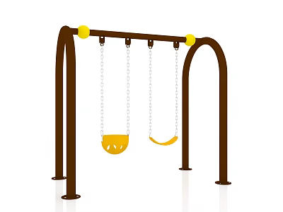 Outdoor Playground Swing Set With Brown Frame Yellow Seats Chain And Top Yellow Balls 3d model