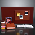 Brown Bulletin Board With Sticky Note Photos Coffee Cup Book Open Notebook And Colorful Notes