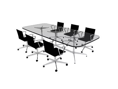 Modern Oval Glass Top Conference Table With Black Rolling Chairs For Office Use 3d model