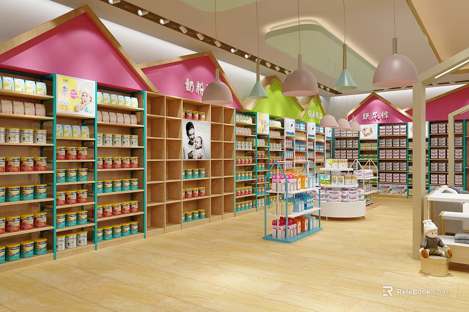 Vibrant Specialty Store Interior With Shelves Stocked Full Of Products And Decorative Pendant Lights 3d model 