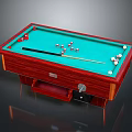 Professional Billiard Table With Green Felt Surface Red White Balls Cue Stick And Mahogany Frame