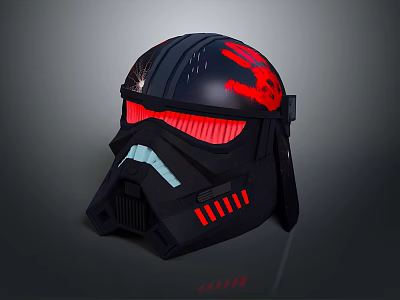 Futuristic Weapon Helmet With Red Insignia And Glowing Red Eyes 3d model