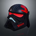 Futuristic Weapon Helmet With Red Insignia And Glowing Red Eyes