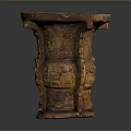 Intricately Carved Sculptural Vessel With Detailed Patterns And Decorative Handles