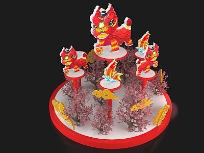 Chinese Style Beautiful Chen Beautiful Chen Lion Dance Traditional New Year Custom Beautiful Chen Decoration Guangfu Temple Fair 3d model