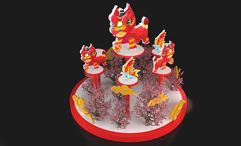 Chinese Style Beautiful Chen Beautiful Chen Lion Dance Traditional New Year Custom Beautiful Chen Decoration Guangfu Temple Fair 3d model